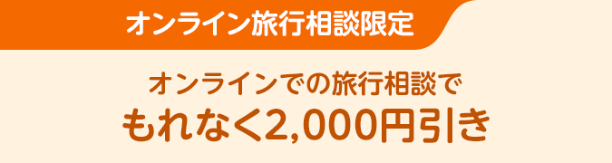 オンライン旅行相談限定　オンラインでの旅行相談でもれなく2,000円引き