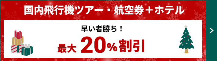 【国内飛行機ツアー・航空券＋ホテル】早い者勝ち！最大20%割引 詳しくはこちら