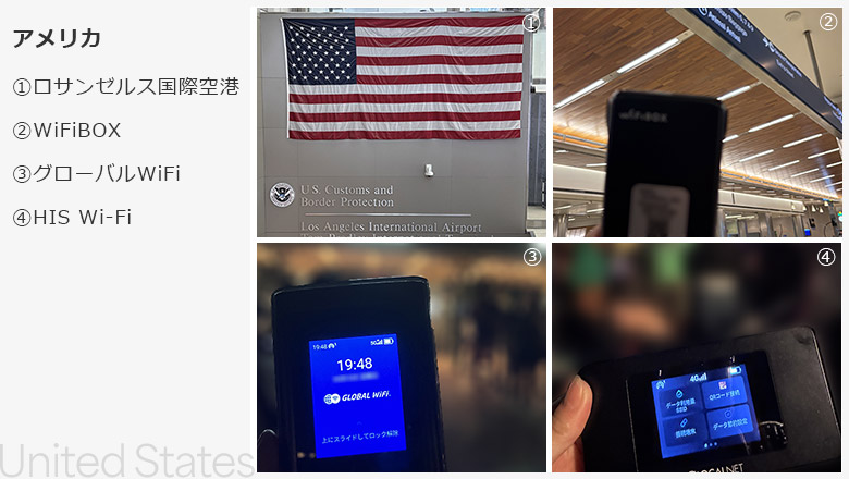 ロサンゼルス国際空港、HIS Wi-Fi・グローバルWiFi・WiFiBOXのルーター画面