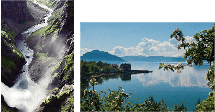 ヴォーリングフォッセンの滝とハダンゲルフィヨルド