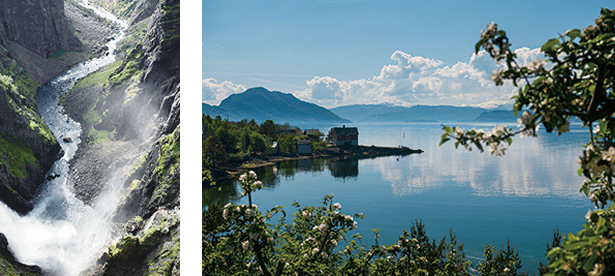 ヴォーリングフォッセンの滝とハダンゲルフィヨルド