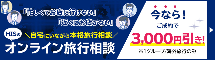 オンライン旅行相談　今ならご成約で3,000円引き