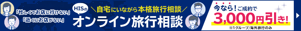 オンライン旅行相談　今ならご成約で3,000円引き