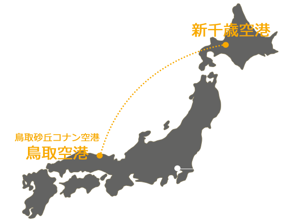 新千歳空港-鳥取空港フライトルートマップ（イメージ）