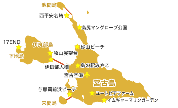 カラフル宮古島1日観光バスツアールートマップ